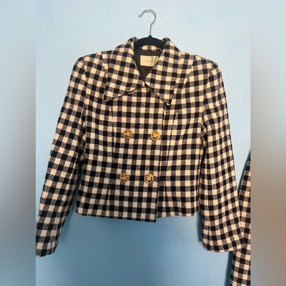 Tweed Plaid Cropped Suit Blazer & Slit Skirt Set - Picture 3 of 8